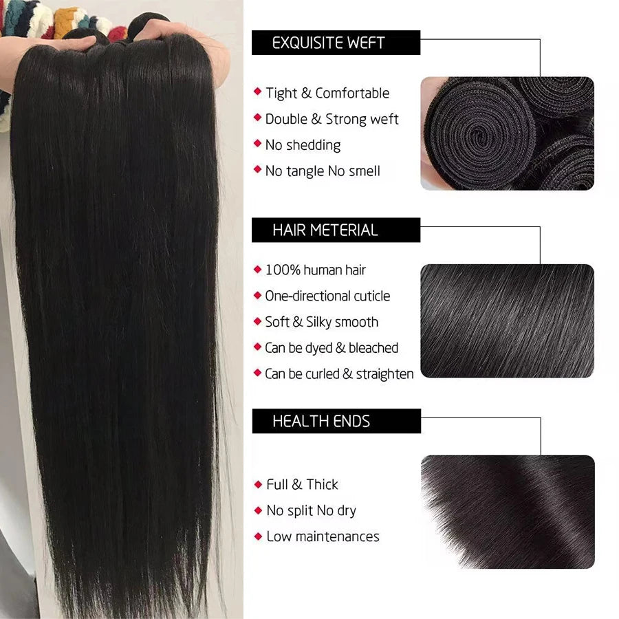 Straight Human Hair Bundles Raw Hair Bundles 100% Human Hair