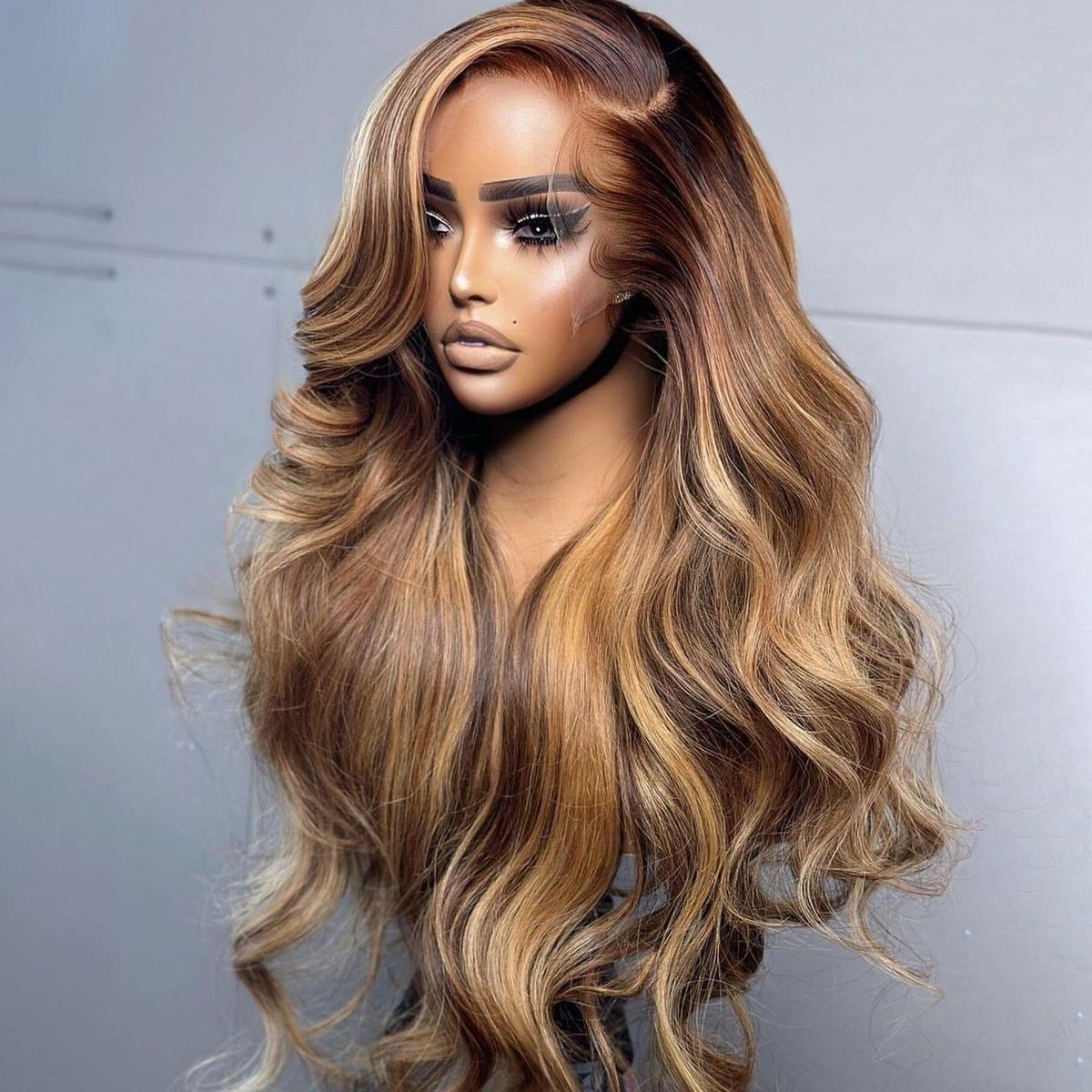 4/27 Highlight Body Wave Wig – Human Hair, Transparent Lace, 200% Density