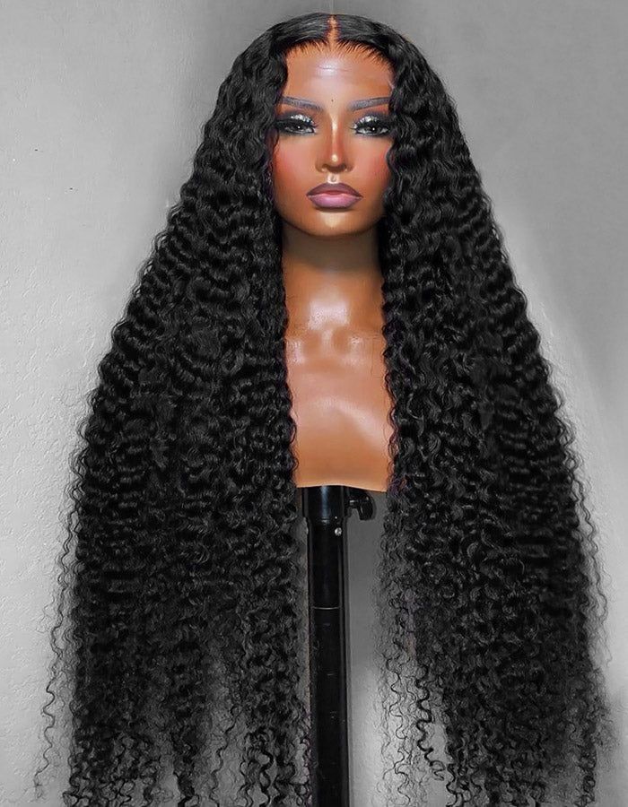 Deep wave transparent lace front wig 200% density on mannequin
