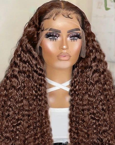 Chocolate Brown Deep Wave 13x4 Transparent Lace Wig