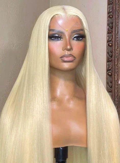 Straight 613 blonde wig with transparent lace and 200% density – 100% human hair