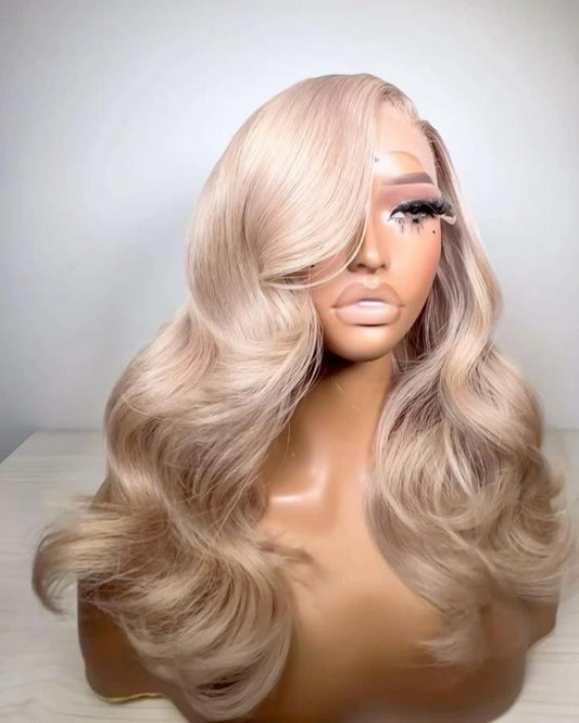 613 body wave blonde wig with transparent lace frontal and 200% density – 100% human hair